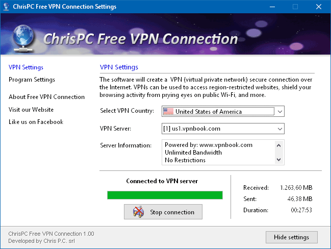 تحميل برنامج ChrisPC Free VPN Connection لتوفير اتصال شبكة خاصة افتراضية