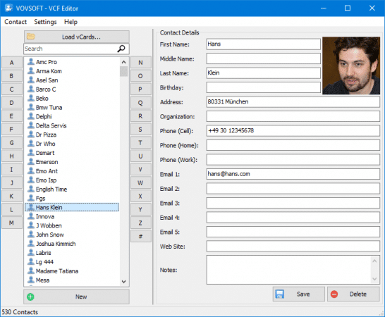 تحميل برنامج VovSoft VCF Editor إنشاء ملفات vCard