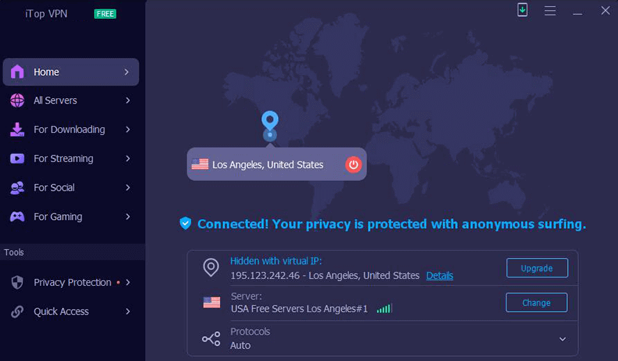 تحميل برنامج iTop VPN Free لشبكة افتراضية خاصة VPN