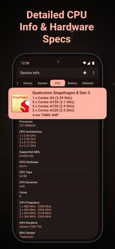 تحميل تطبيق Device Info System & CPU Info للتشخيص الشامل