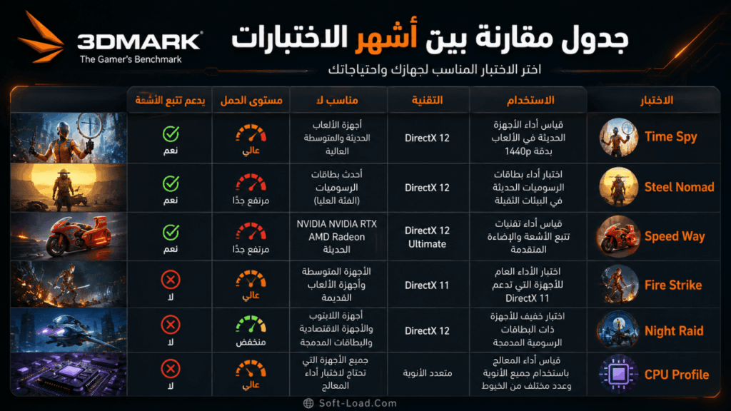 جدول مقارنة بين أشهر الاختبارات