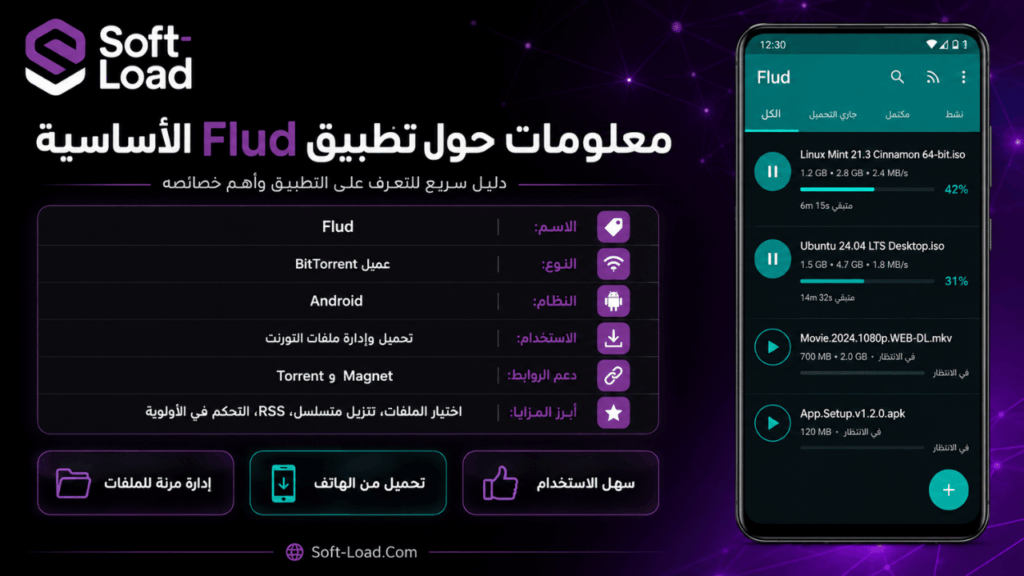 معلومات حول تطبيق Flud الأساسية
