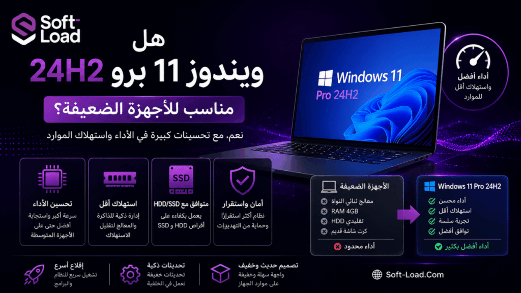 هل ويندوز 11 برو 24H2 مناسب للأجهزة الضعيفة؟