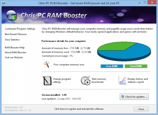 تحميل برنامج Chris-PC RAM Booster لإدارة وتحسين أداء الرام
