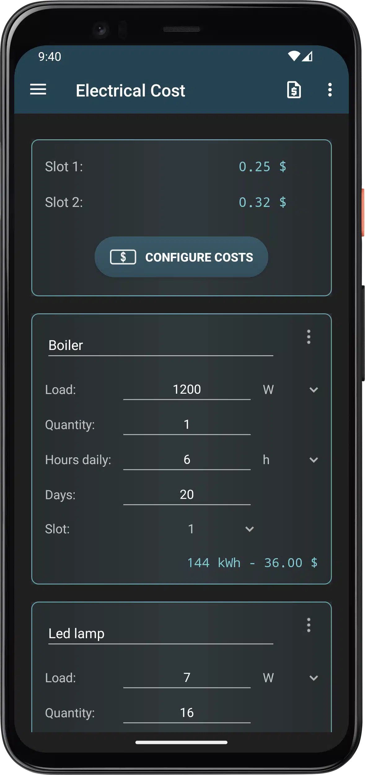 تحميل برنامج Electrical Cost حاسبة تكلفة استهلاك الكهرباء وإدارة الفواتير (4)