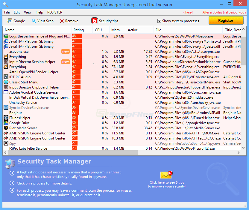 تحميل برنامج Security Task Manager لمراقبة وتحليل جميع البرامج المستخدمة