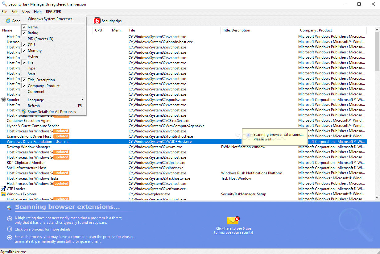 تحميل برنامج Security Task Manager لمراقبة وتحليل جميع البرامج المستخدمة