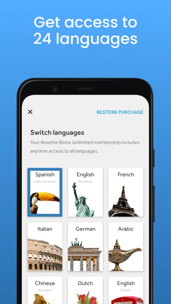 تحميل تطبيق Rosetta Stone Learn Practice لتعليم اللغات