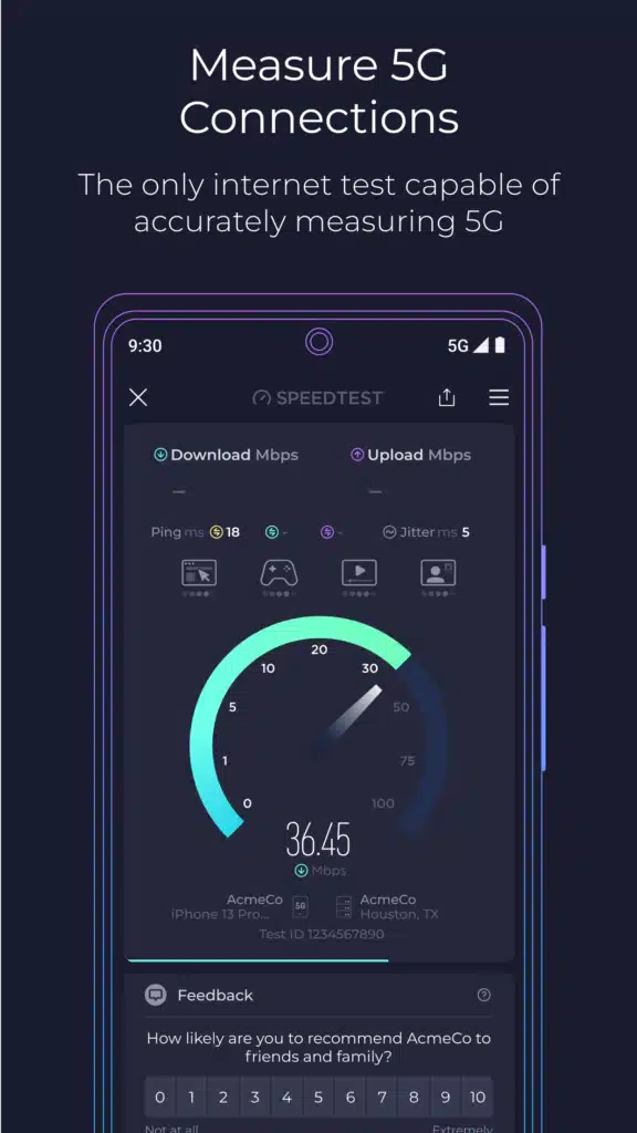 تحميل تطبيق Speedtest by Ookla لقياس أداء اتصال المستخدم بالإنترنت