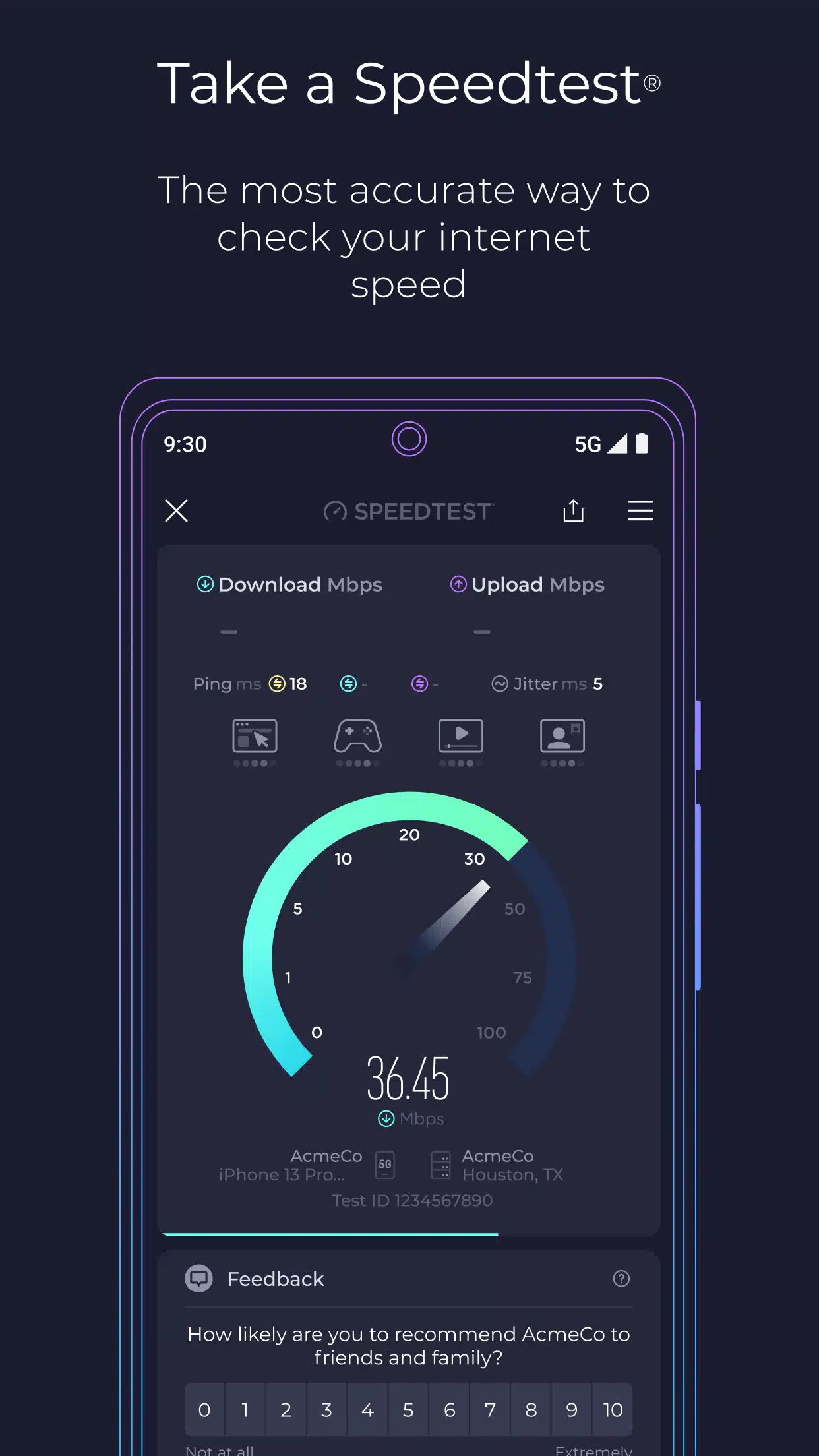تحميل تطبيق Speedtest by Ookla لقياس أداء اتصال المستخدم بالإنترنت