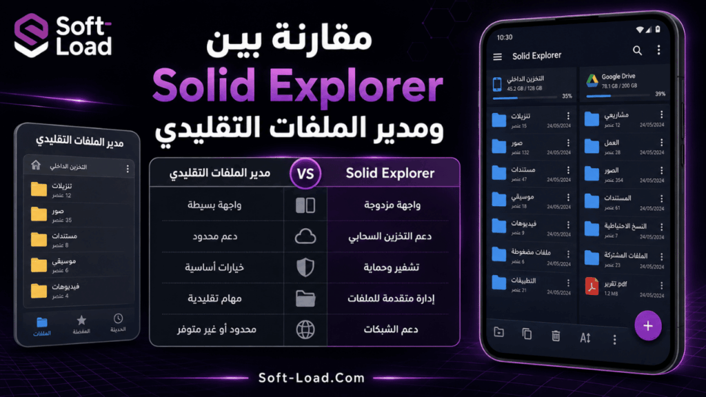 مقارنة بين Solid Explorer ومدير الملفات التقليدي