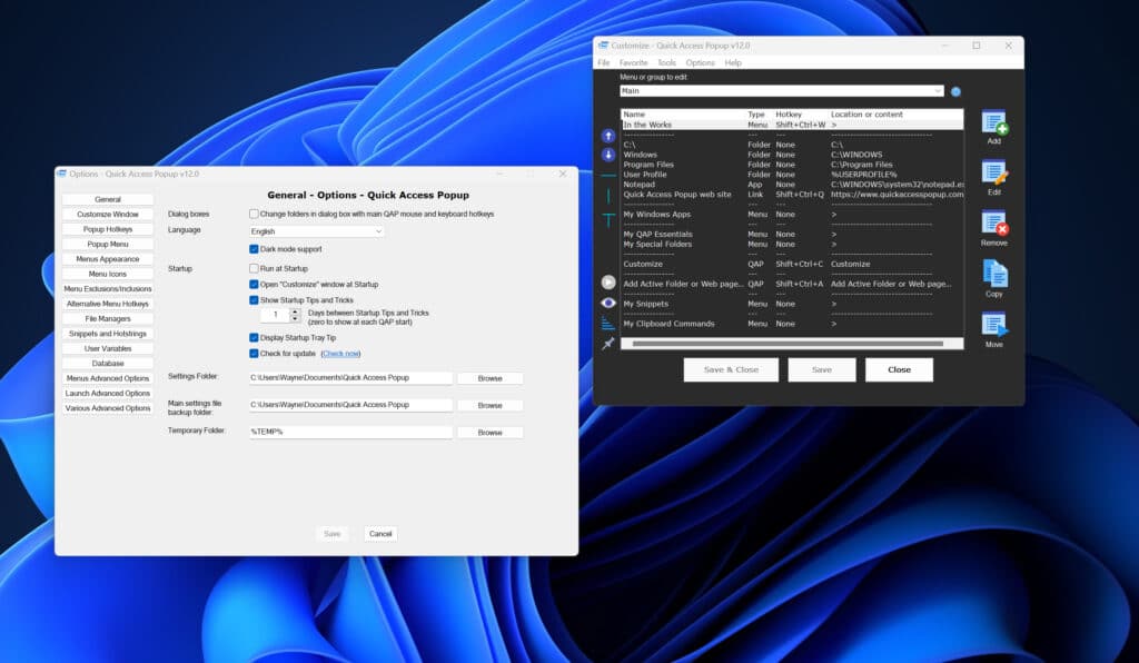 تحميل برنامج Quick Access Popup لتسريع وتسهيل عملية التنقل داخل الويندوز