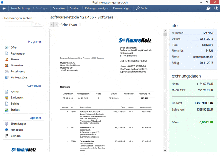 تحميل برنامج Softwarenetz Rechnung لإنشاء وإدارة الفواتير