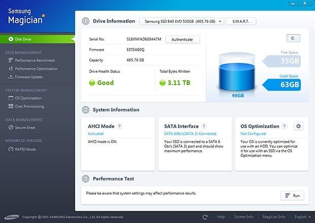 تحميل برنامج Samsung SSD Magician لإدارة وتحسين أداء أقراص SSD