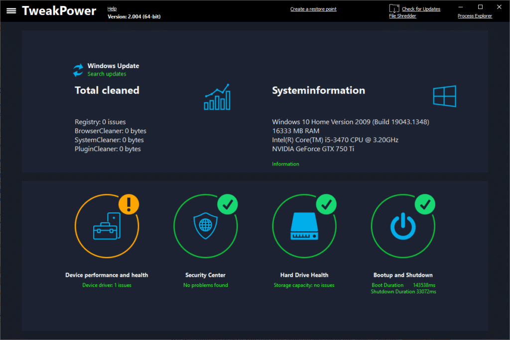 تحميل برنامج TweakPower لتحسين أداء الكمبيوتر وصيانته