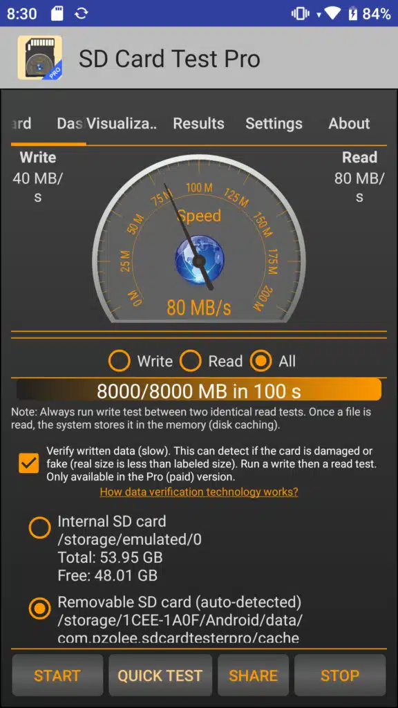 تحميل تطبيق SD Card Test Pro لاختبار سرعة بطاقة SD