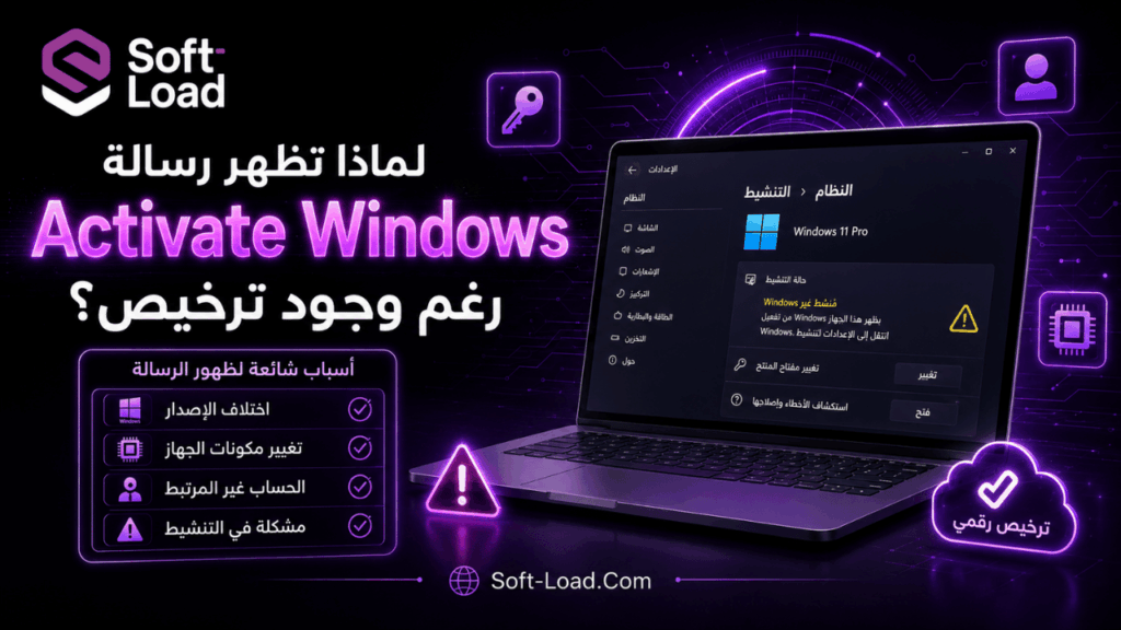 لماذا تظهر رسالة Activate Windows رغم وجود ترخيص؟