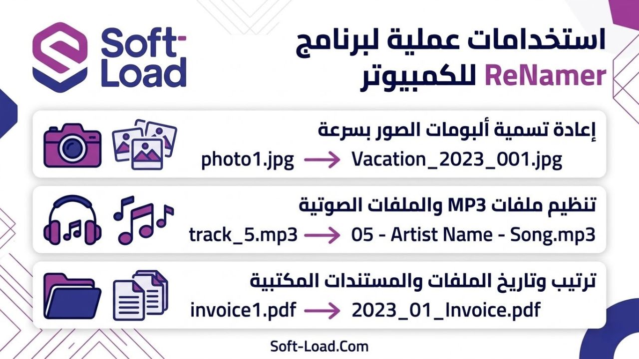 استخدامات عملية لبرنامج ReNamer للكمبيوتر