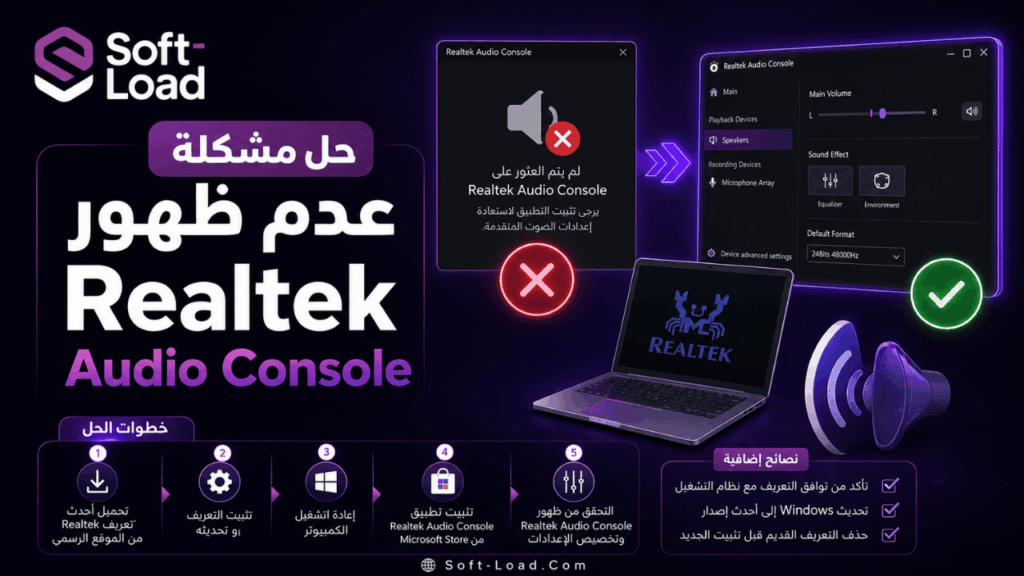 حل مشكلة عدم ظهور Realtek Audio Console