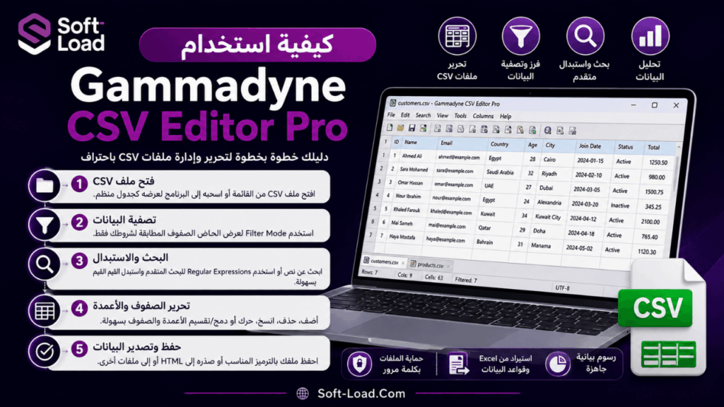 كيفية استخدام Gammadyne CSV Editor Pro