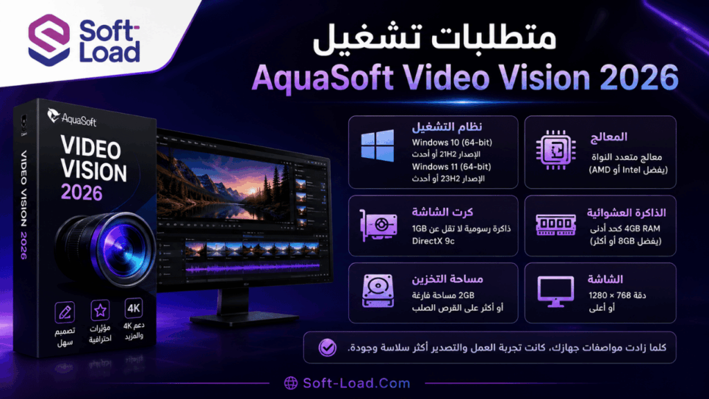 متطلبات تشغيل AquaSoft Video Vision 2026