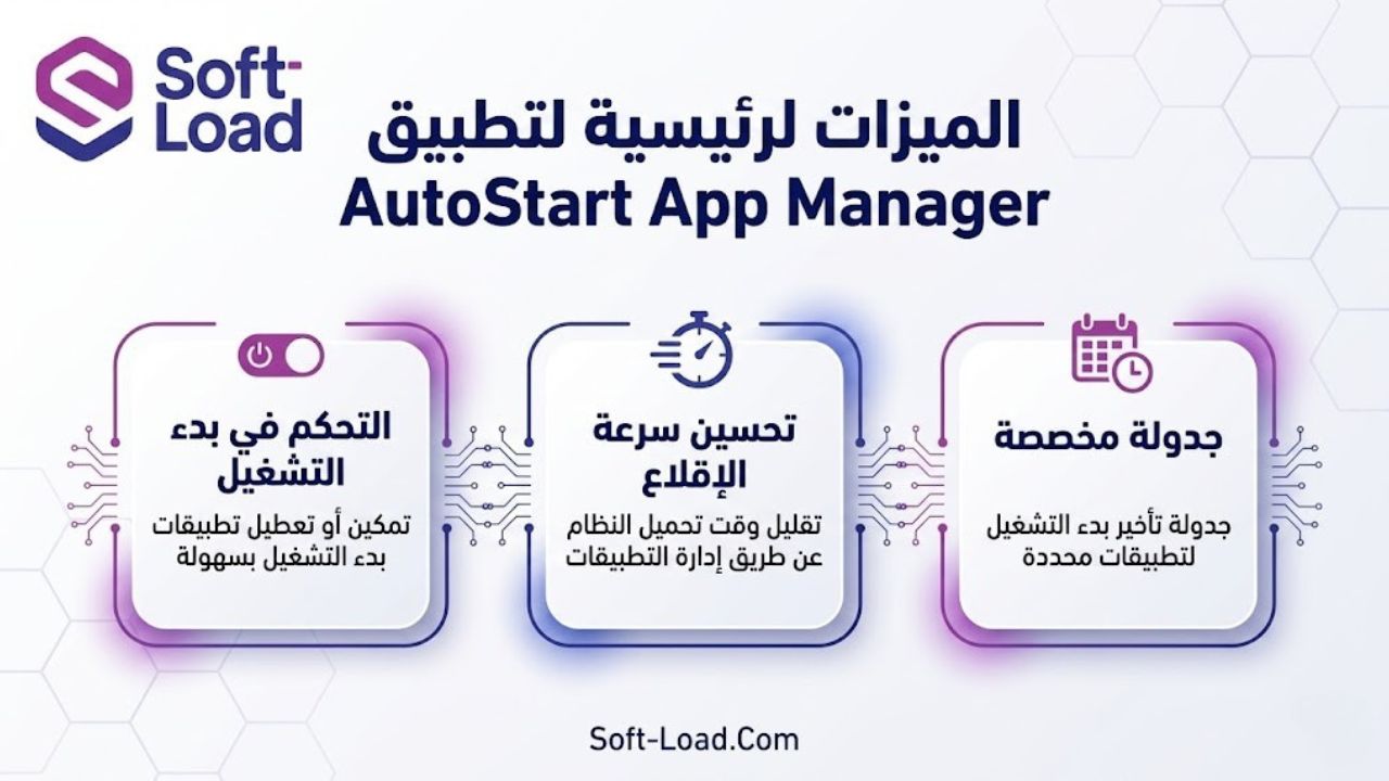 الميزات الرئيسية لتطبيق AutoStart App Manager