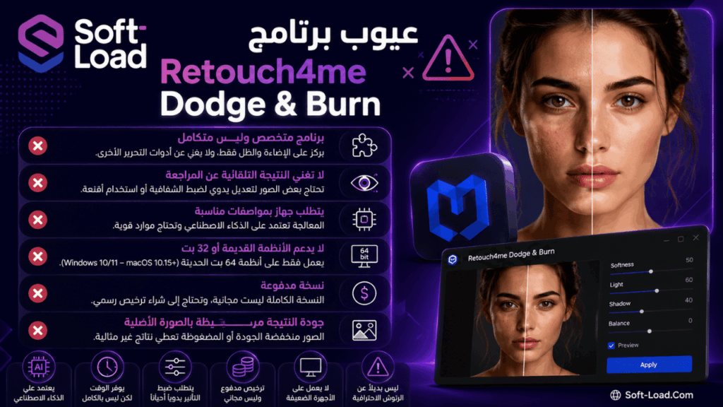 عيوب برنامج Retouch4me Dodge & Burn