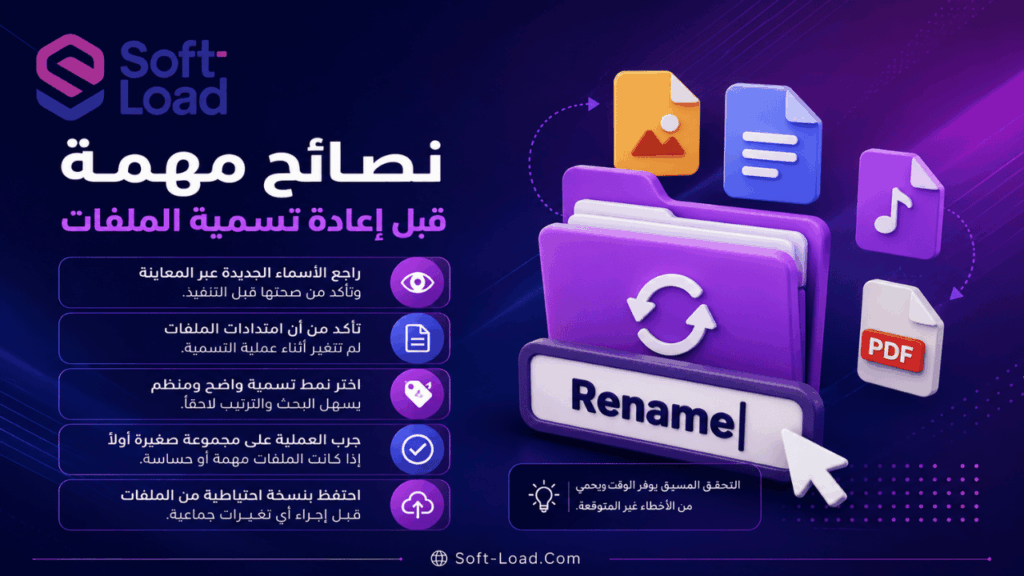 نصائح مهمة قبل إعادة تسمية الملفات
