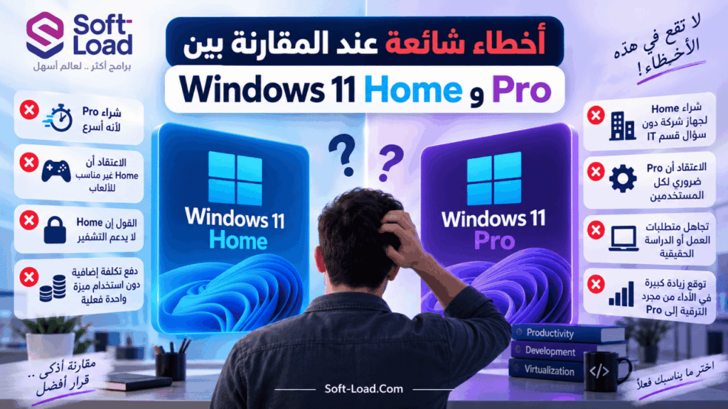 أخطاء شائعة عند المقارنة بين Windows 11 Home وPro
